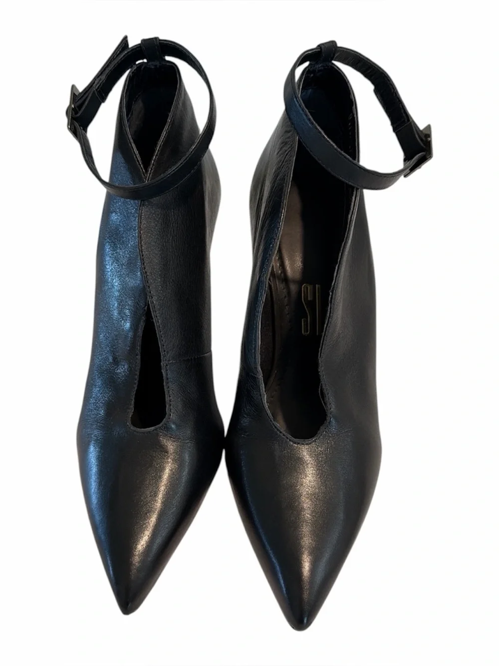 SANTA LOLLA Black Leather Pointed Toe Ankle Strap Pumps size 8